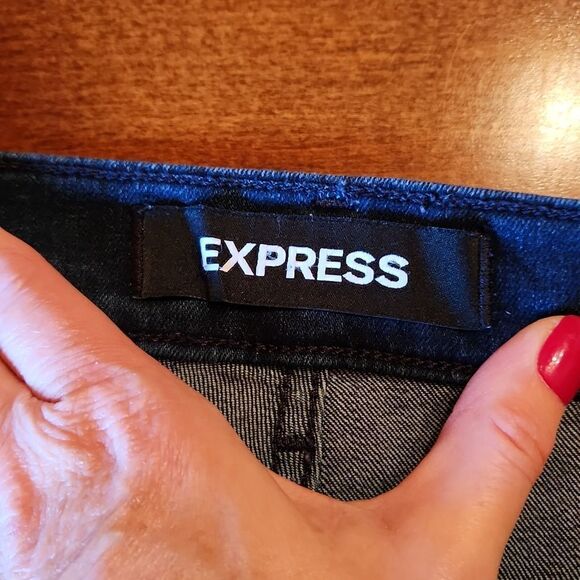 Express Mid Rise Skinny Ankle Stretch Jeans, Size 6, Blue & White & Gold Stripe - Picture 10 of 12